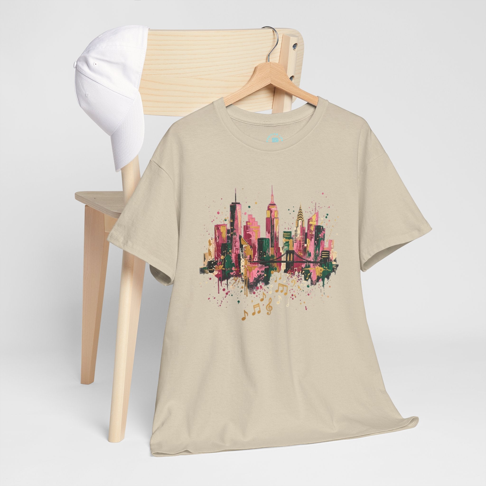 City Skyline Watercolor T-Shirt — Musical Notes Urban Graphic Tee