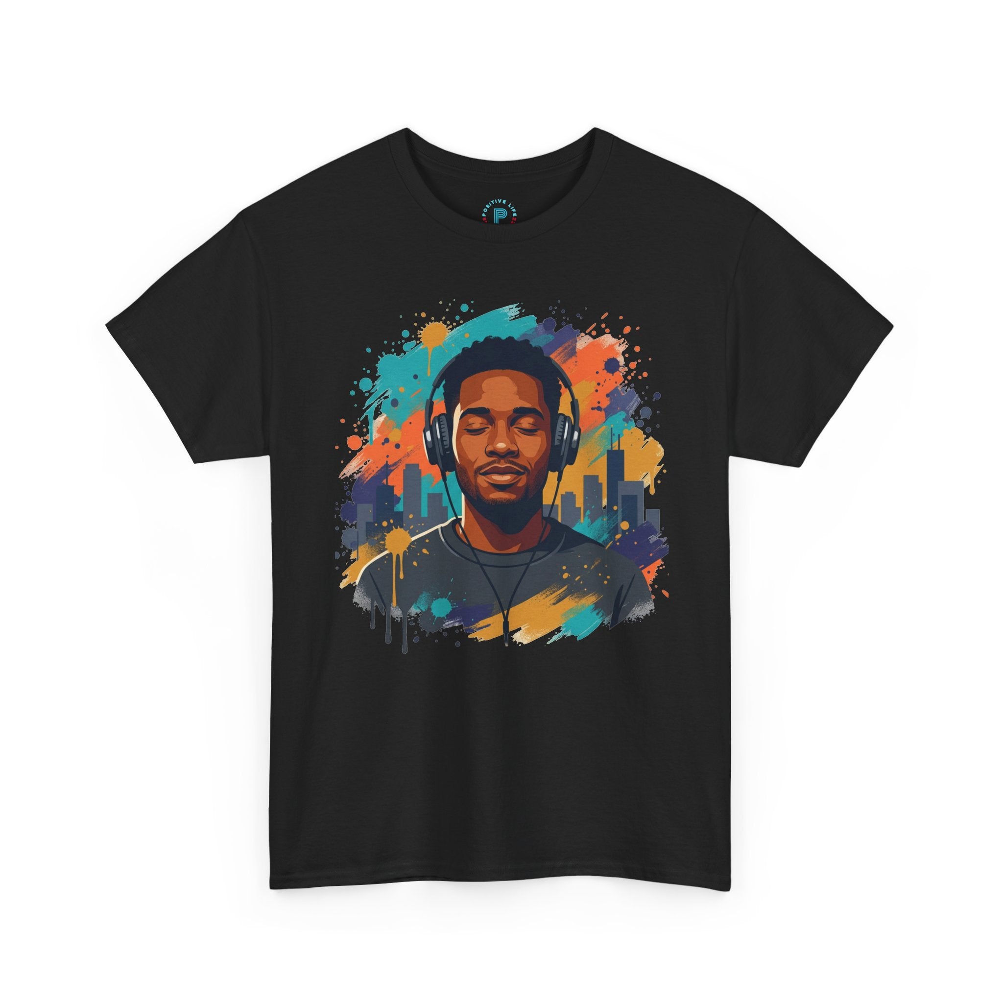 Music Lover Graphic Tee — Colorful Headphones Portrait T-Shirt