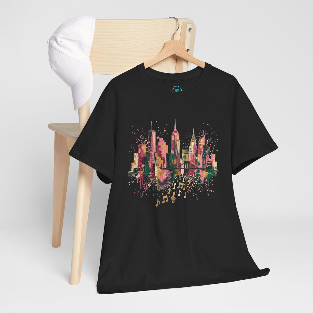 City Skyline Watercolor T-Shirt — Musical Notes Urban Graphic Tee