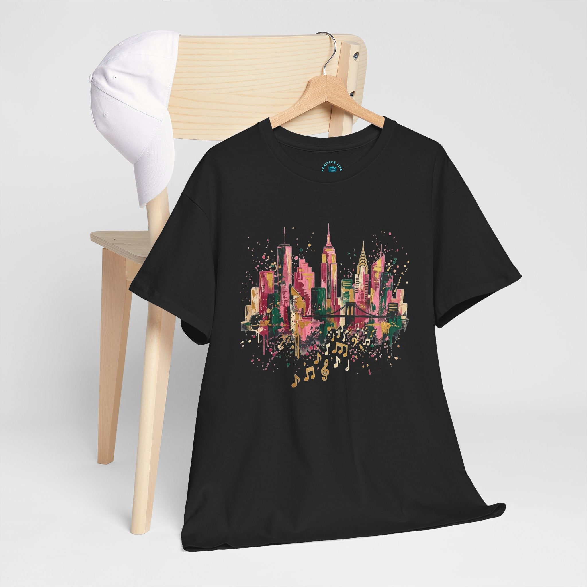 City Skyline Watercolor T-Shirt — Musical Notes Urban Graphic Tee
