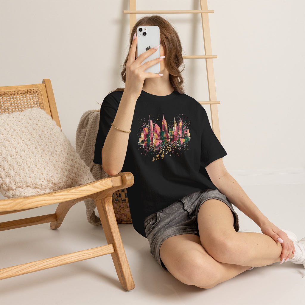 City Skyline Watercolor T-Shirt — Musical Notes Urban Graphic Tee
