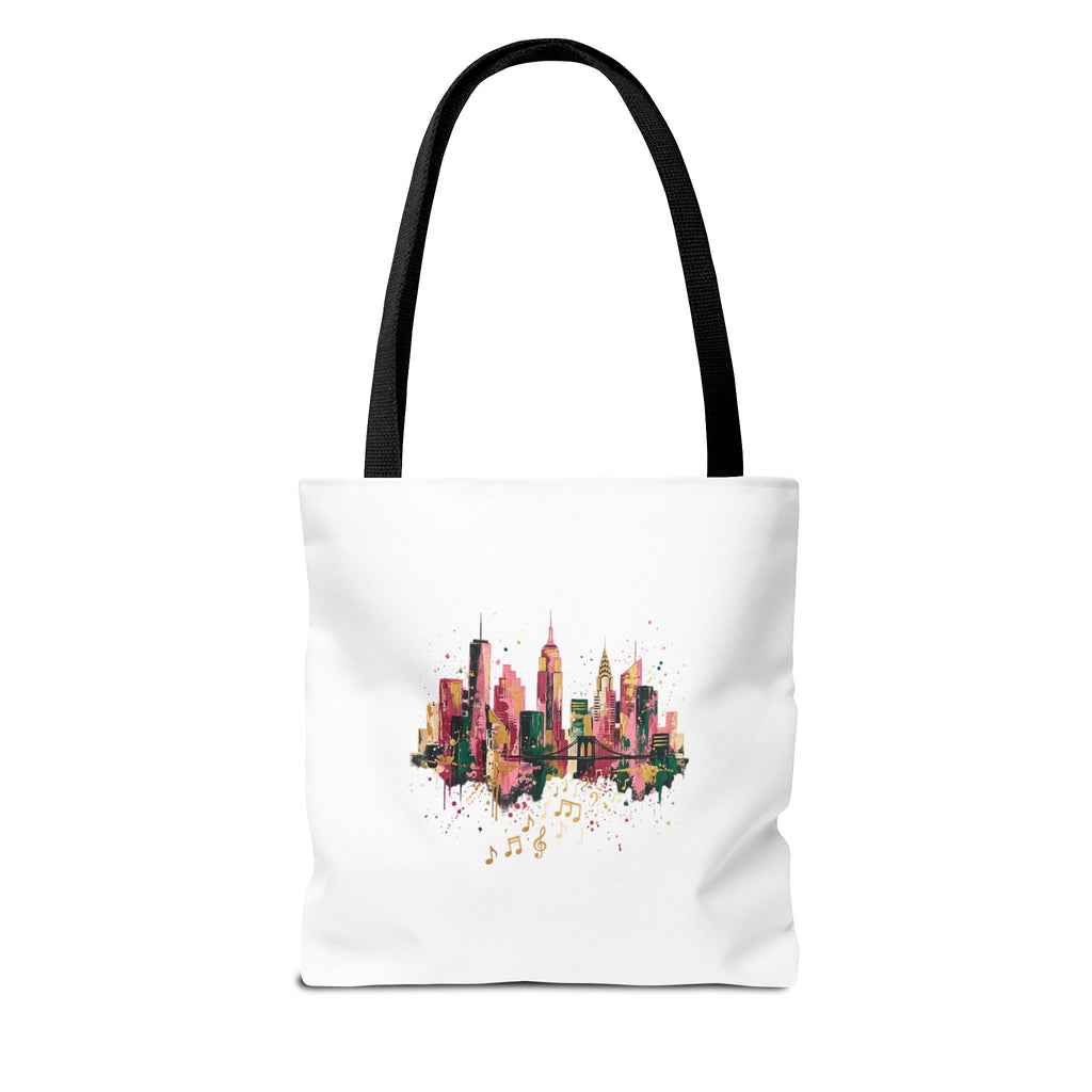 City Skyline Music Tote Bag — Watercolor NYC Skyline with Musical Notes