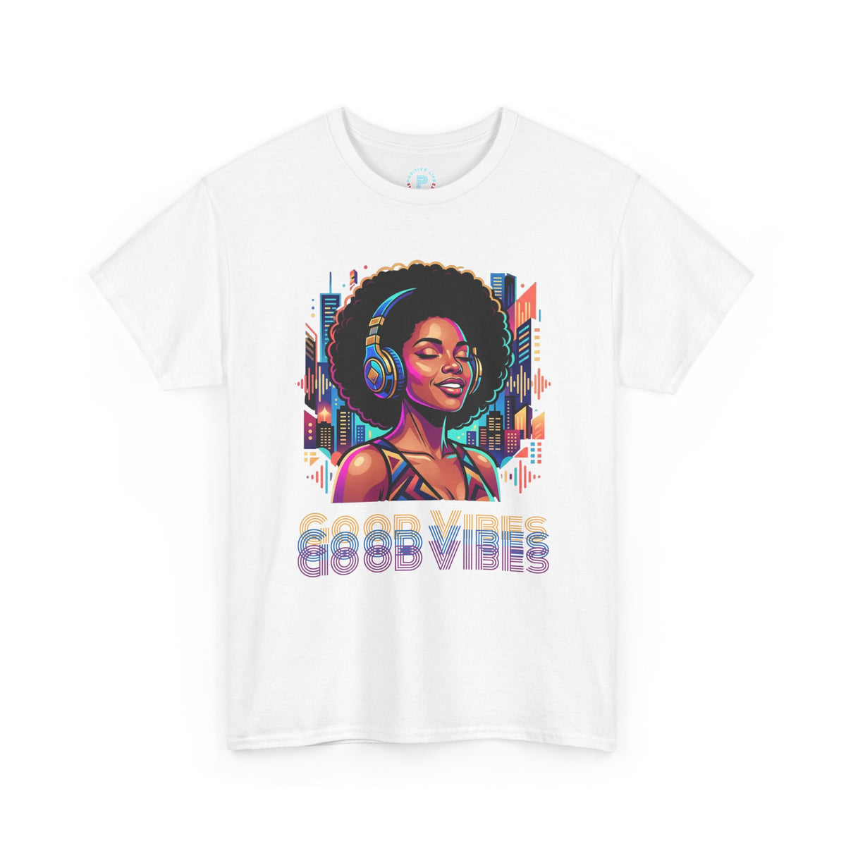Good Vibe Tee — Retro Afro Music Headphones Graphic T-Shirt