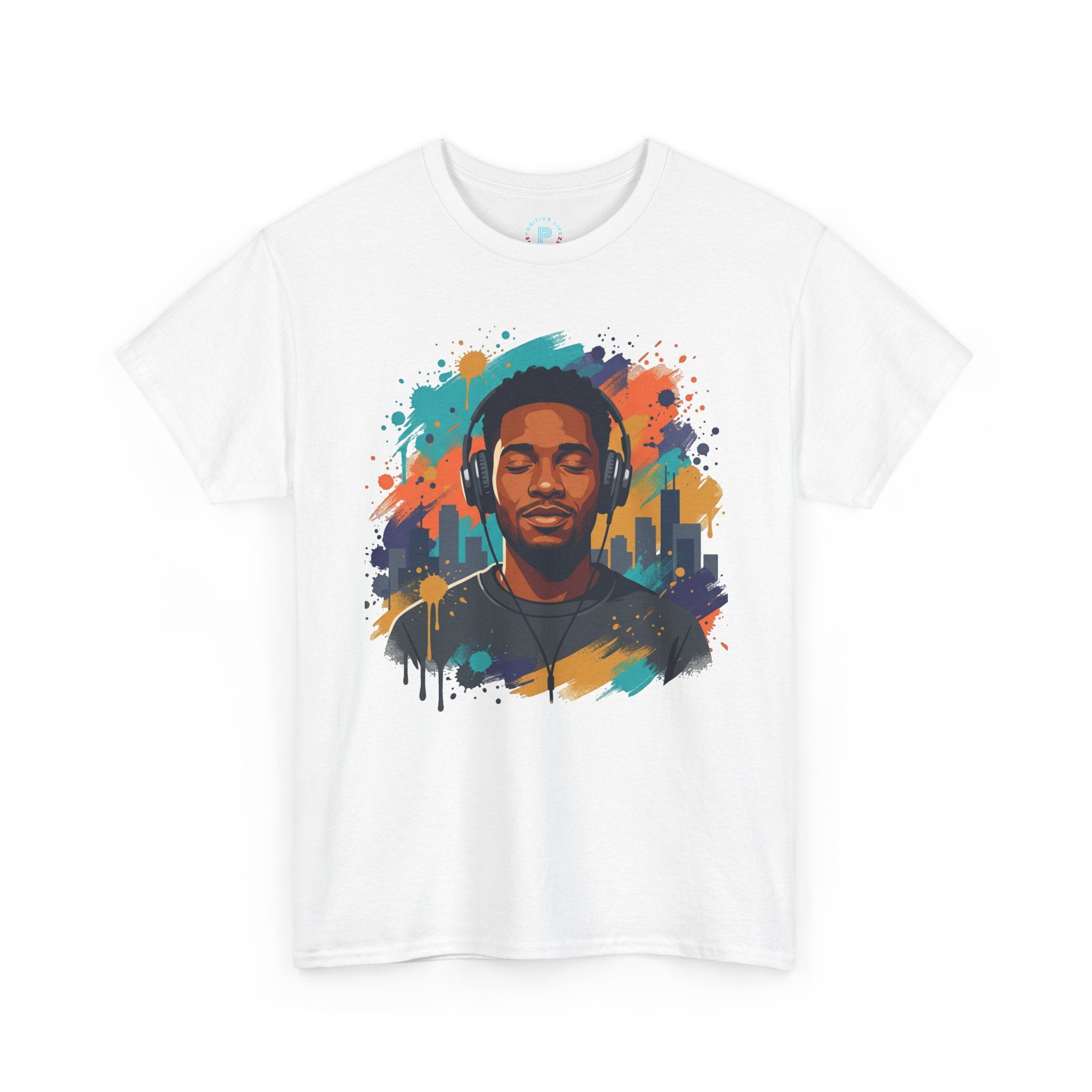 Music Lover Graphic Tee — Colorful Headphones Portrait T-Shirt