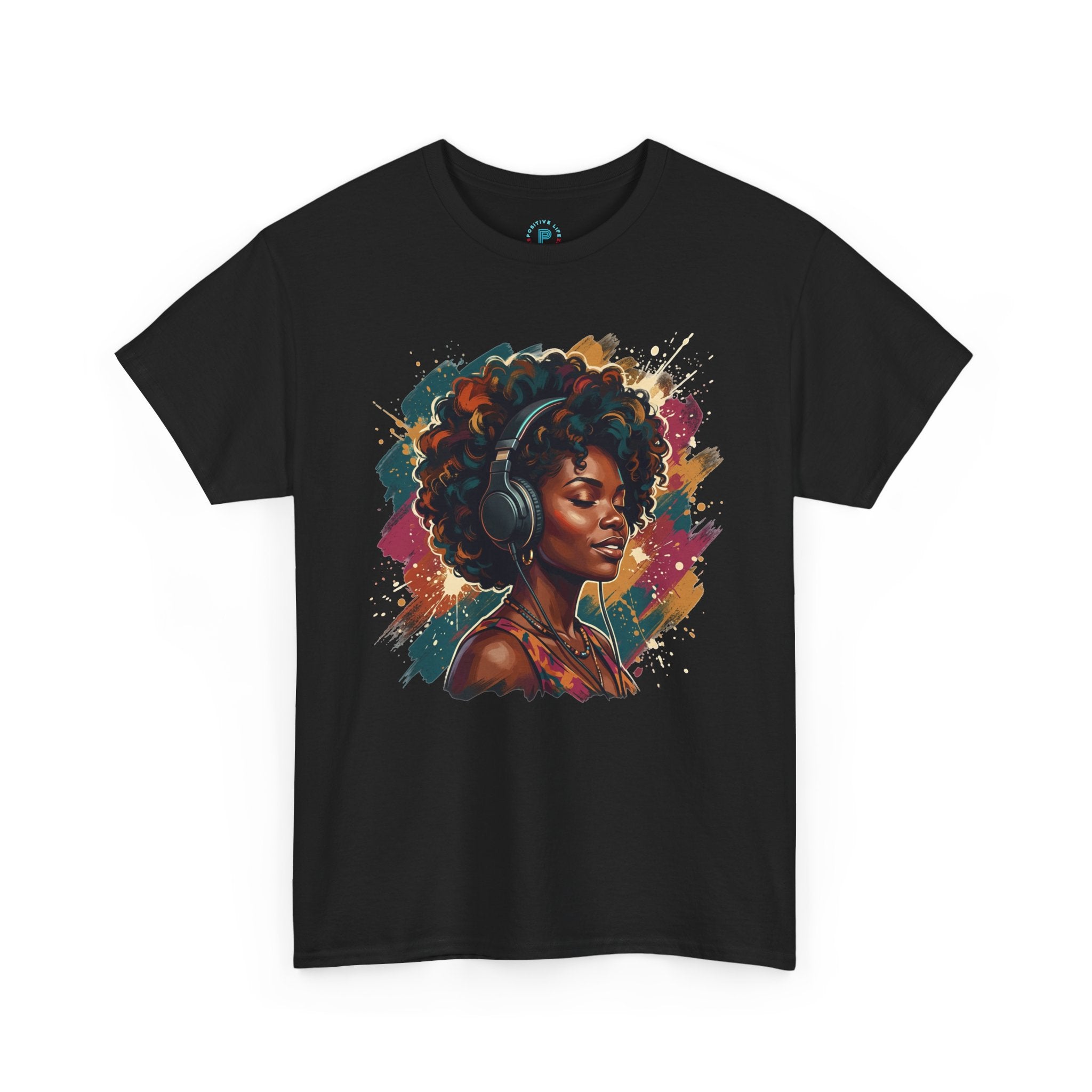 Afro Queen Portrait T-Shirt — Bold Afrocentric Headphones Art Tee