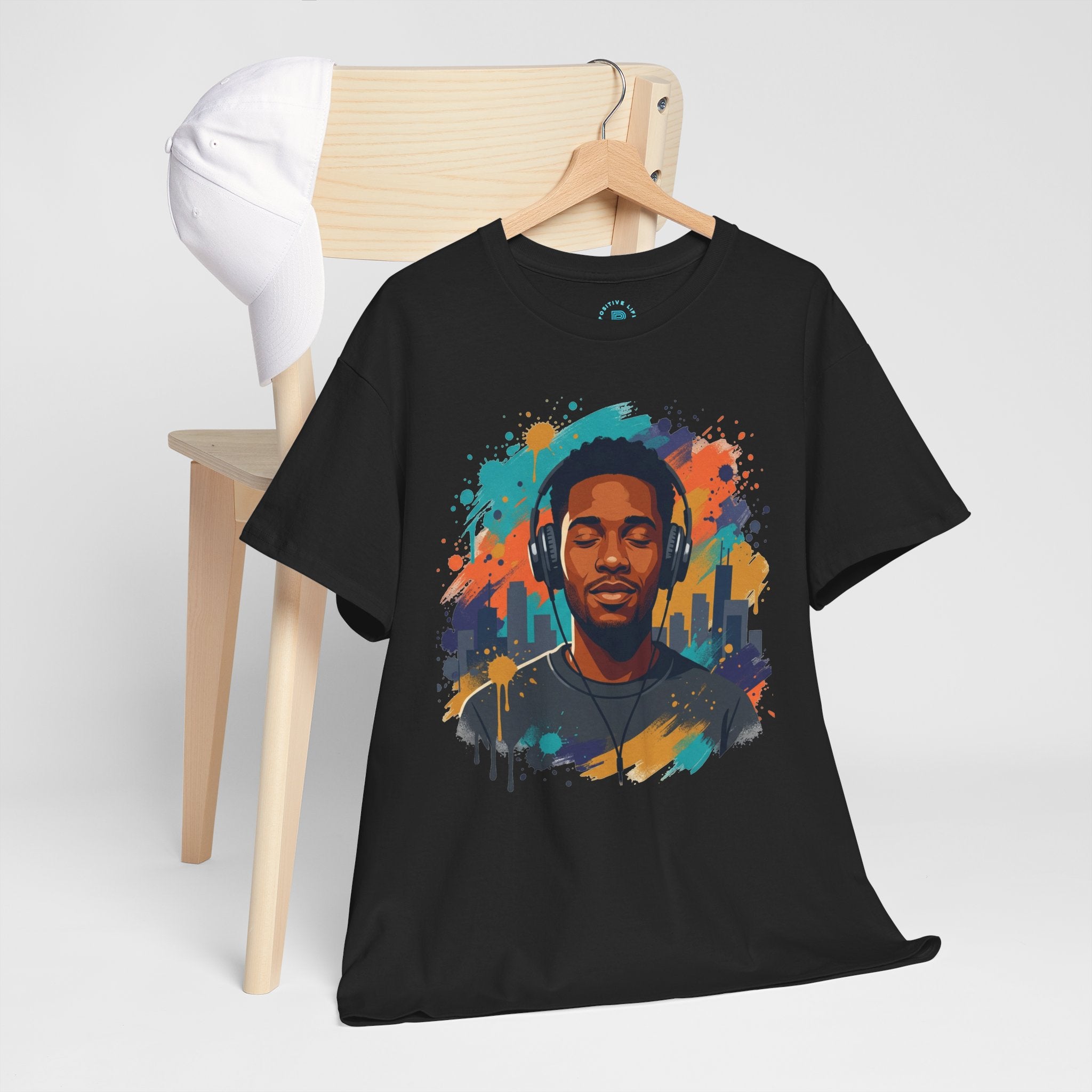 Music Lover Graphic Tee — Colorful Headphones Portrait T-Shirt