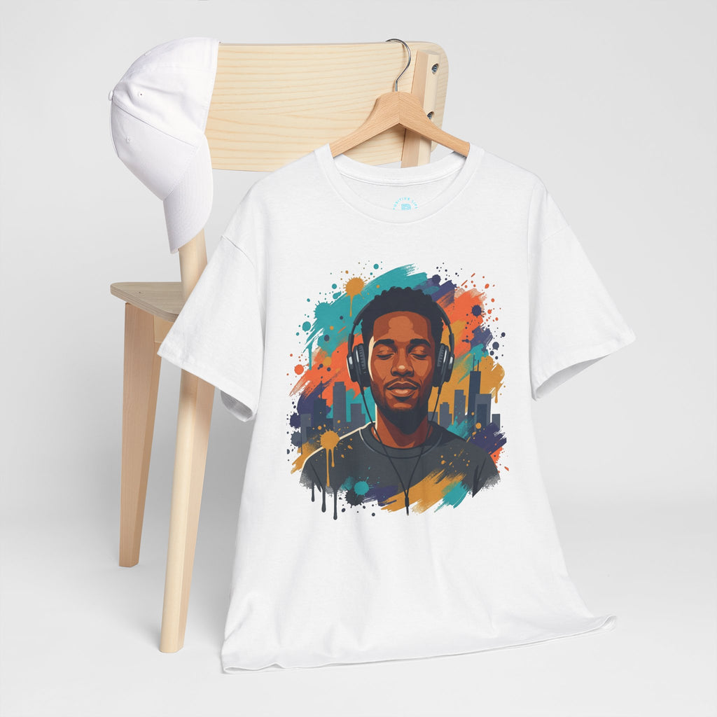 Music Lover Graphic Tee — Colorful Headphones Portrait T-Shirt