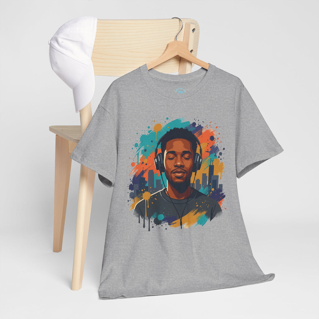 Music Lover Graphic Tee — Colorful Headphones Portrait T-Shirt