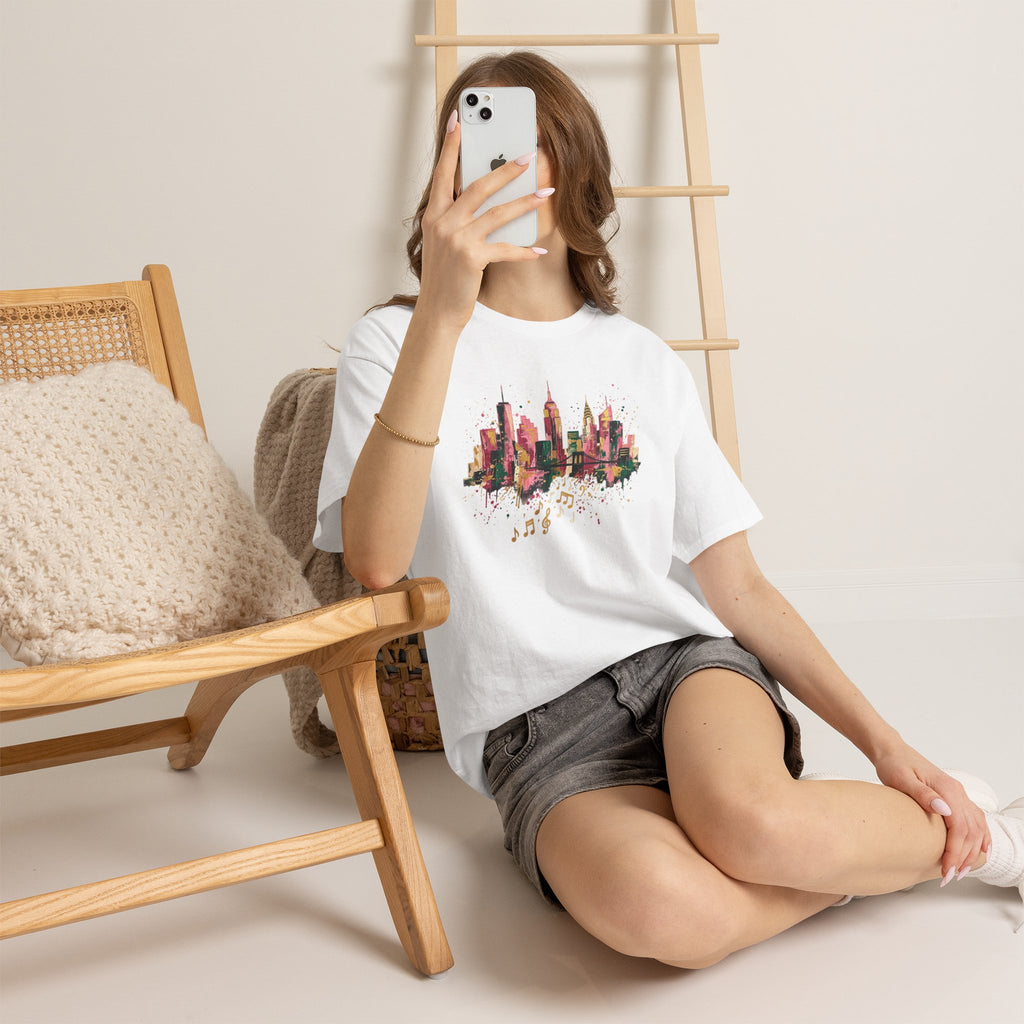 City Skyline Watercolor T-Shirt — Musical Notes Urban Graphic Tee