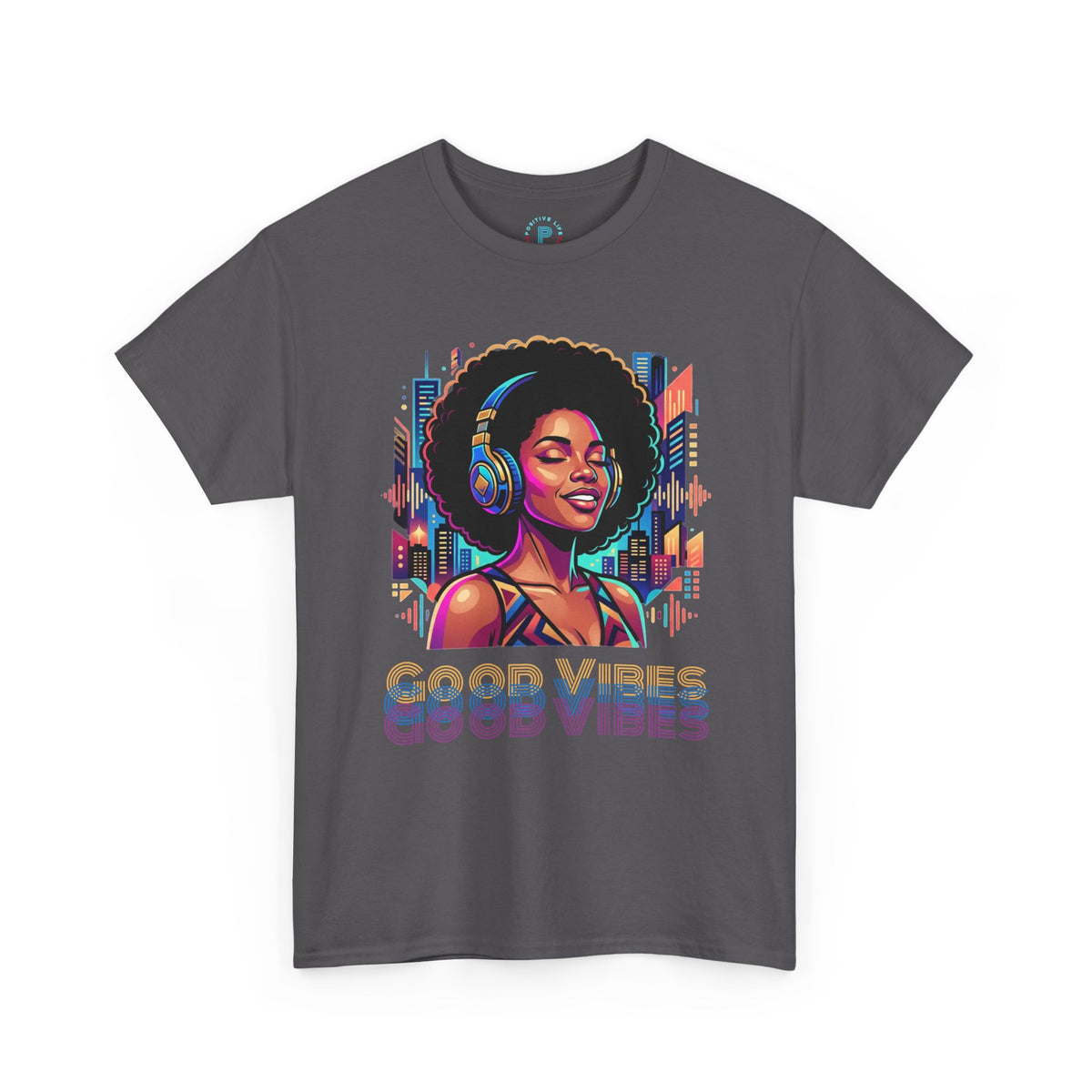 Good Vibe Tee — Retro Afro Music Headphones Graphic T-Shirt