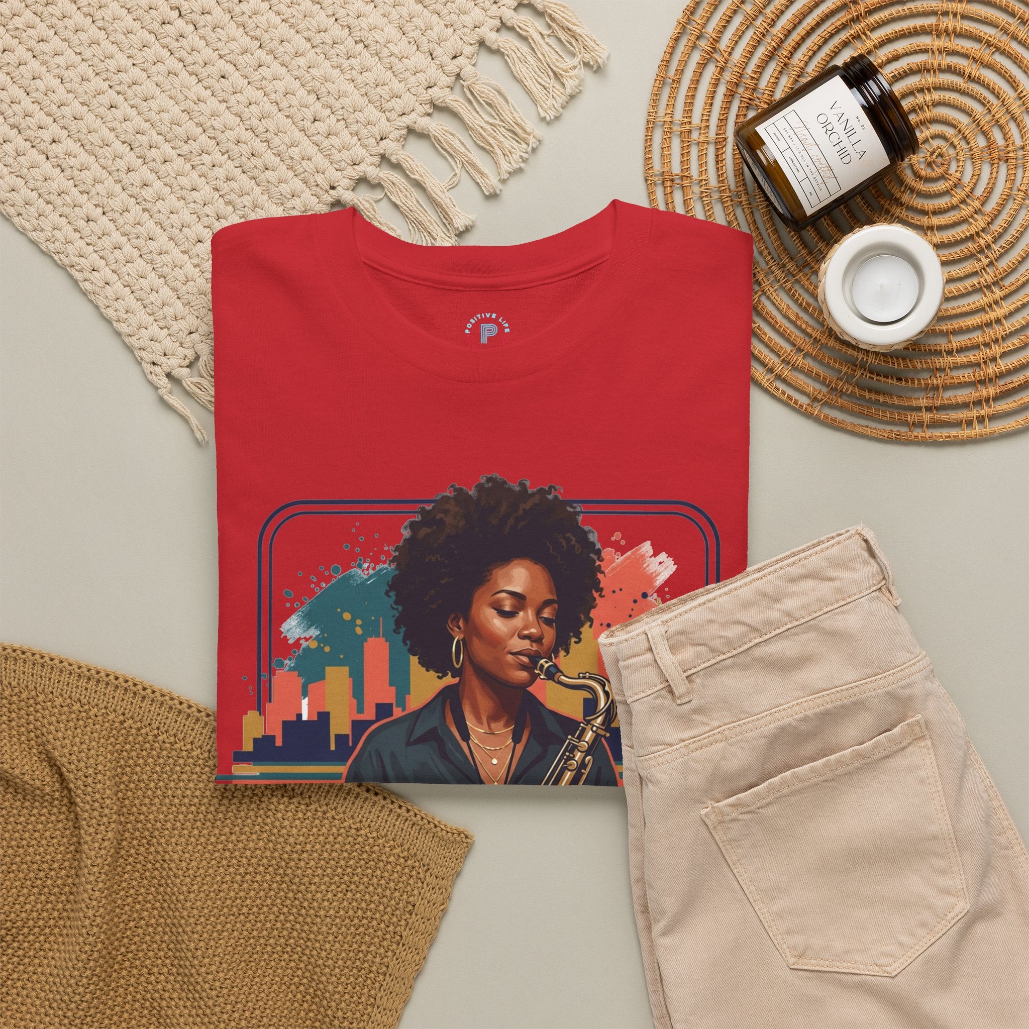Saxophone Jazz Musician T-Shirt – Soulful Female Sax Player City Skyline Tee
