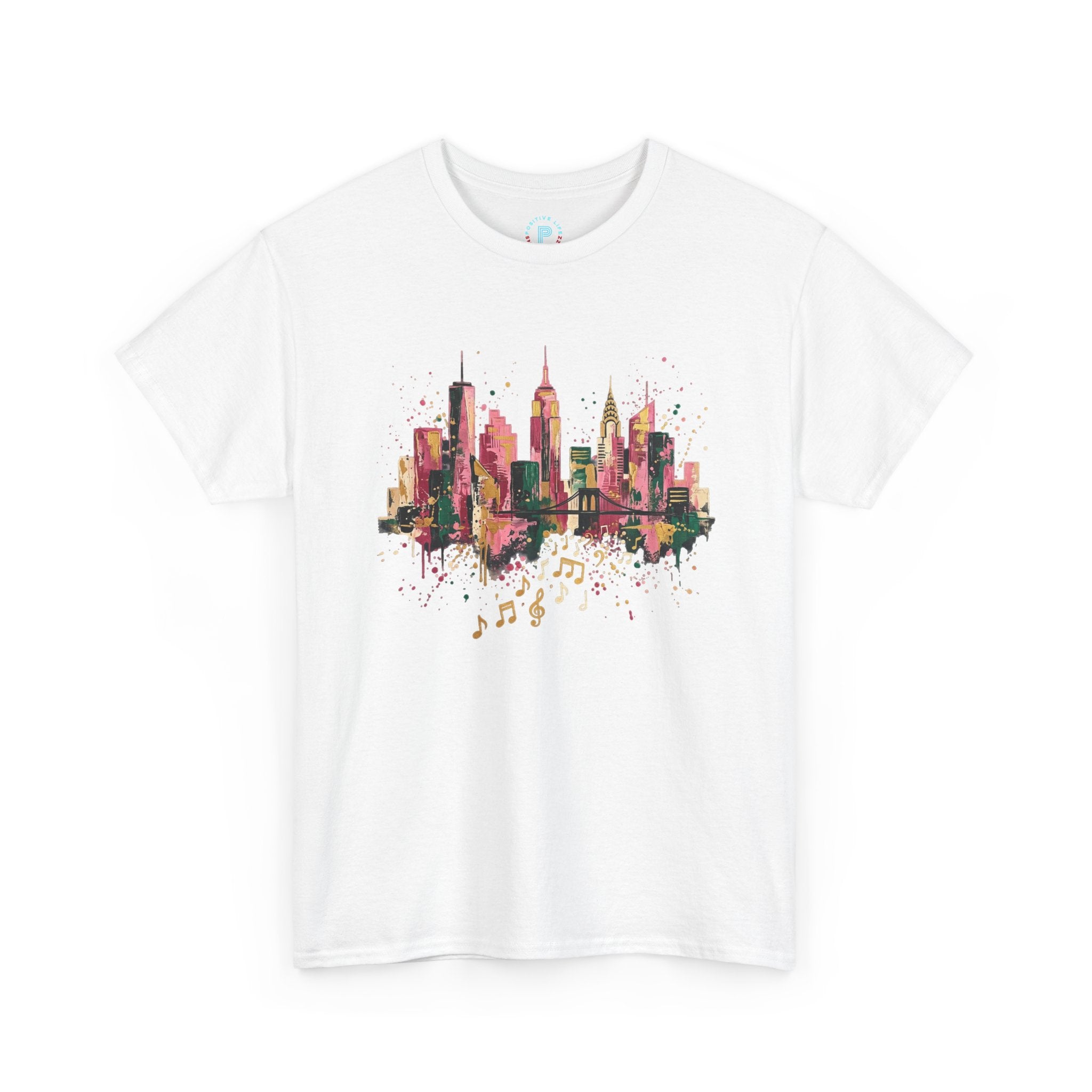 City Skyline Watercolor T-Shirt — Musical Notes Urban Graphic Tee
