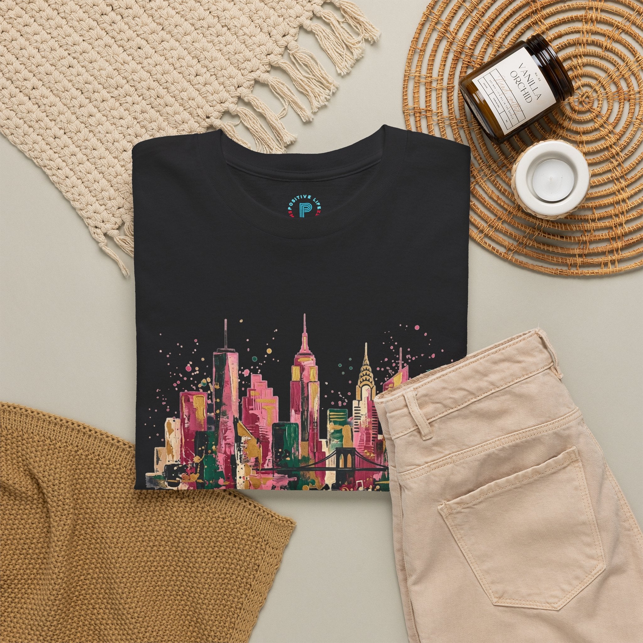 City Skyline Watercolor T-Shirt — Musical Notes Urban Graphic Tee