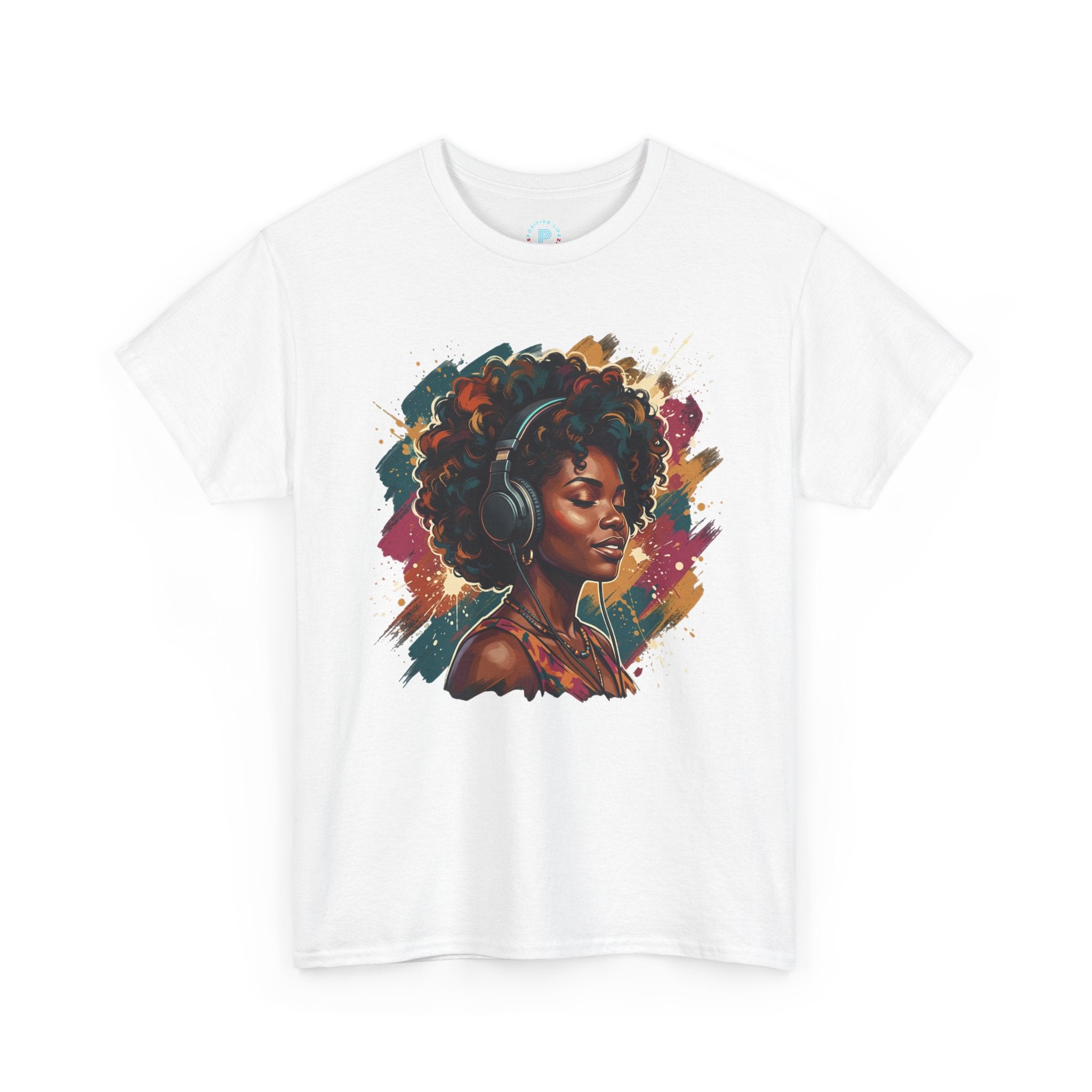 Afro Queen Portrait T-Shirt — Bold Afrocentric Headphones Art Tee