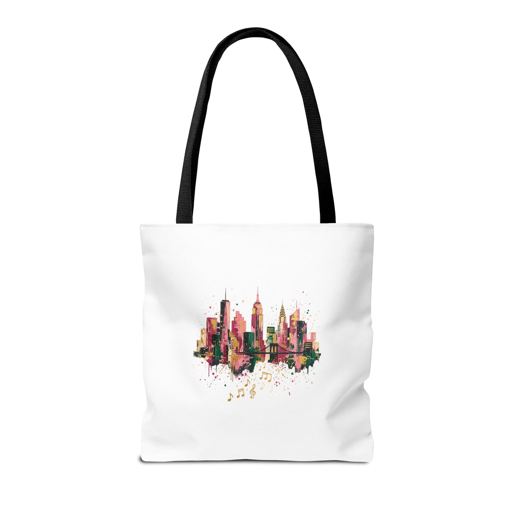 City Skyline Music Tote Bag — Watercolor NYC Skyline with Musical Notes