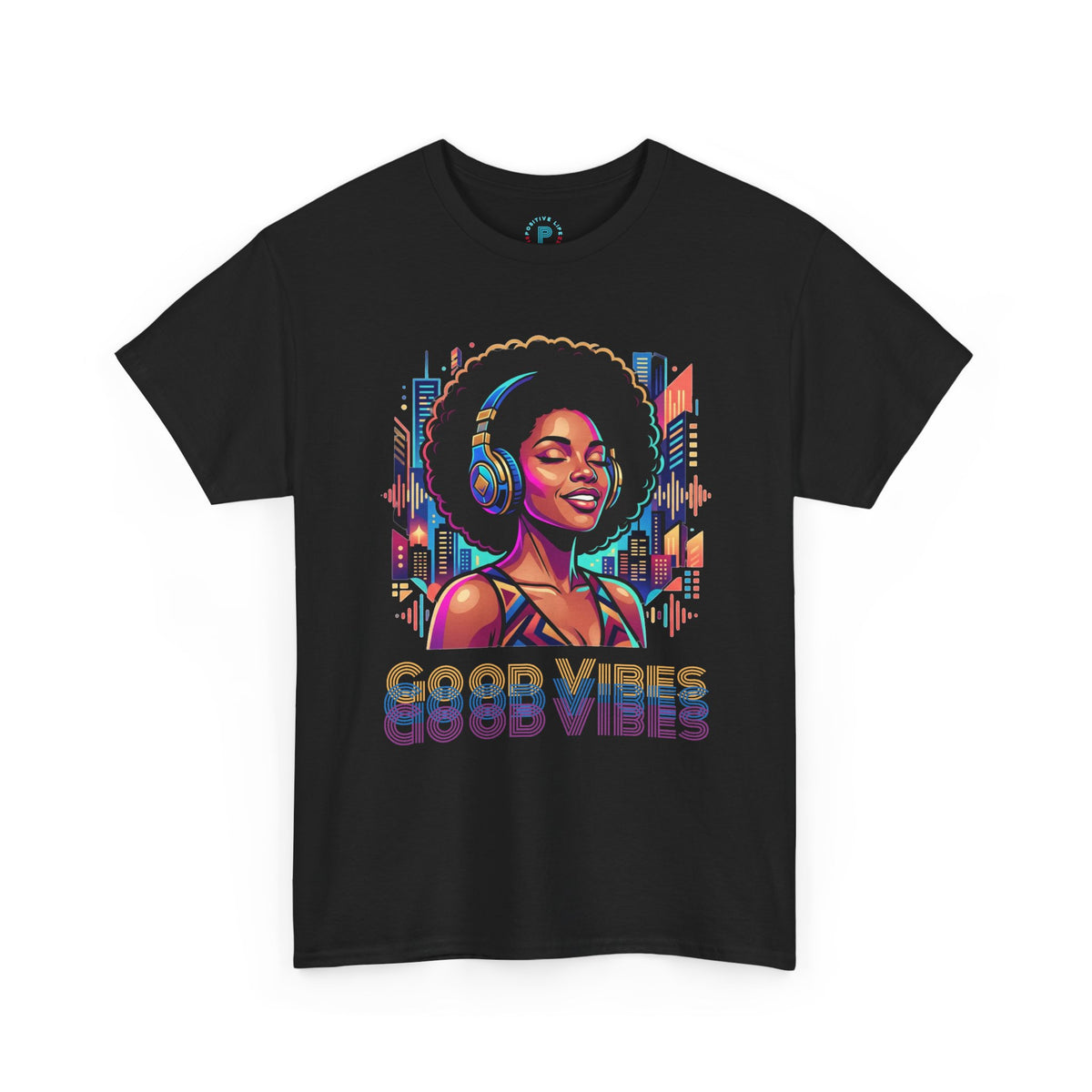 Good Vibe Tee — Retro Afro Music Headphones Graphic T-Shirt