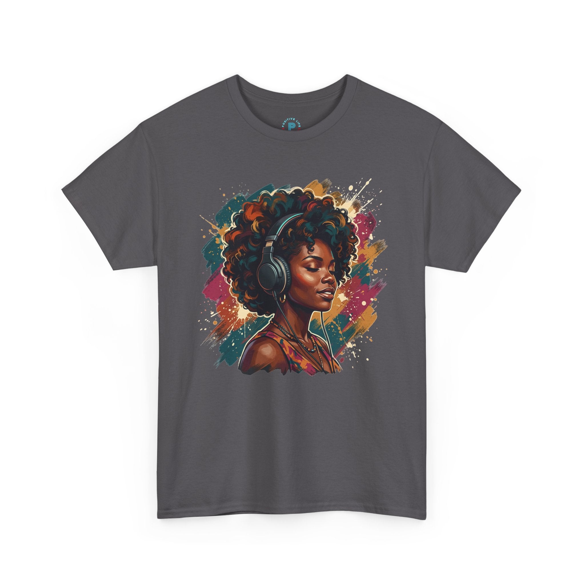 Afro Queen Portrait T-Shirt — Bold Afrocentric Headphones Art Tee