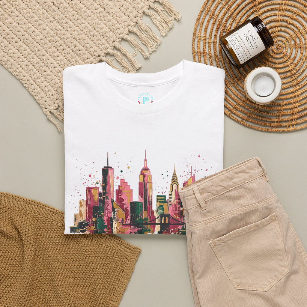 City Skyline Watercolor T-Shirt — Musical Notes Urban Graphic Tee