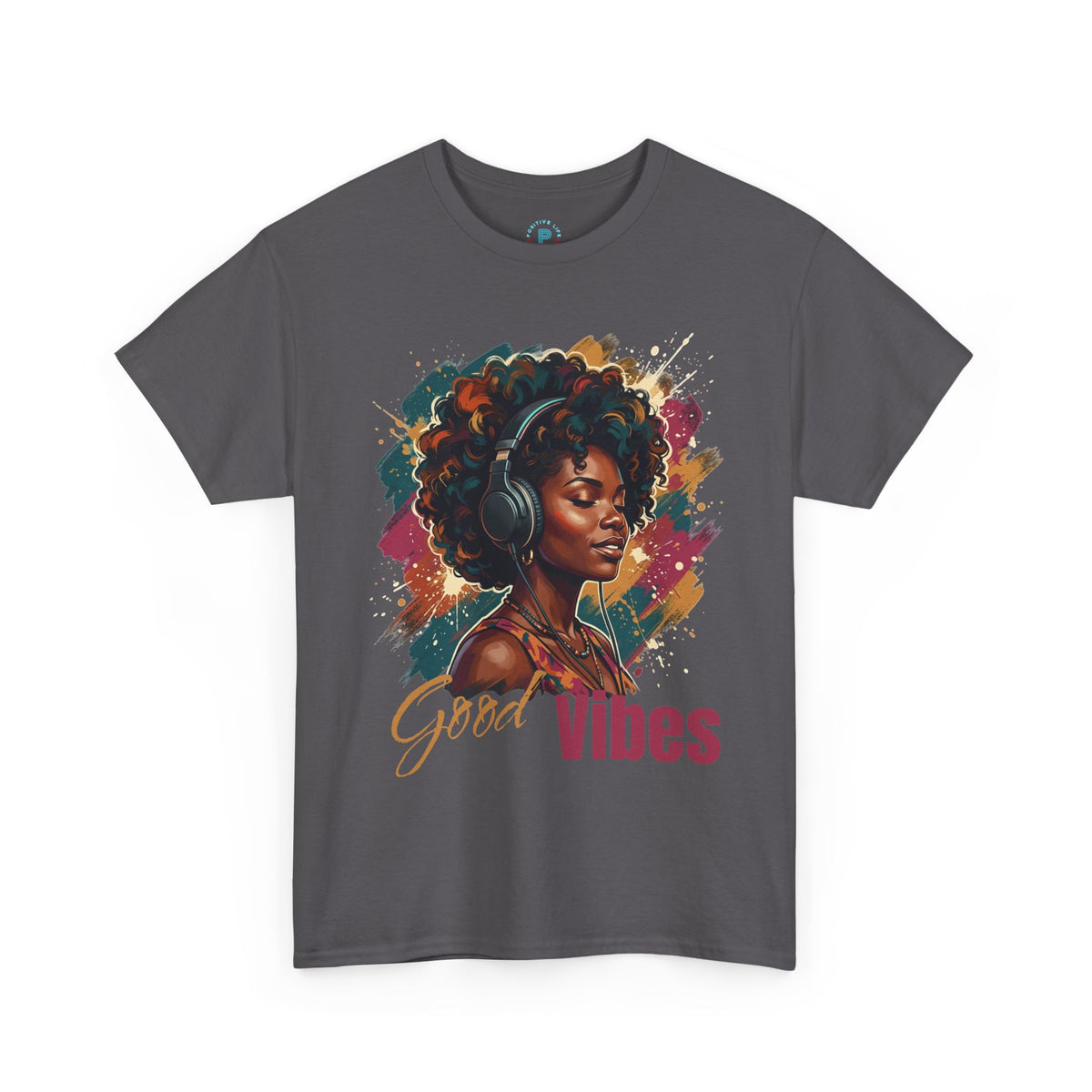 Good Vibes Tee — Afrocentric Woman Headphones Graphic T‑Shirt