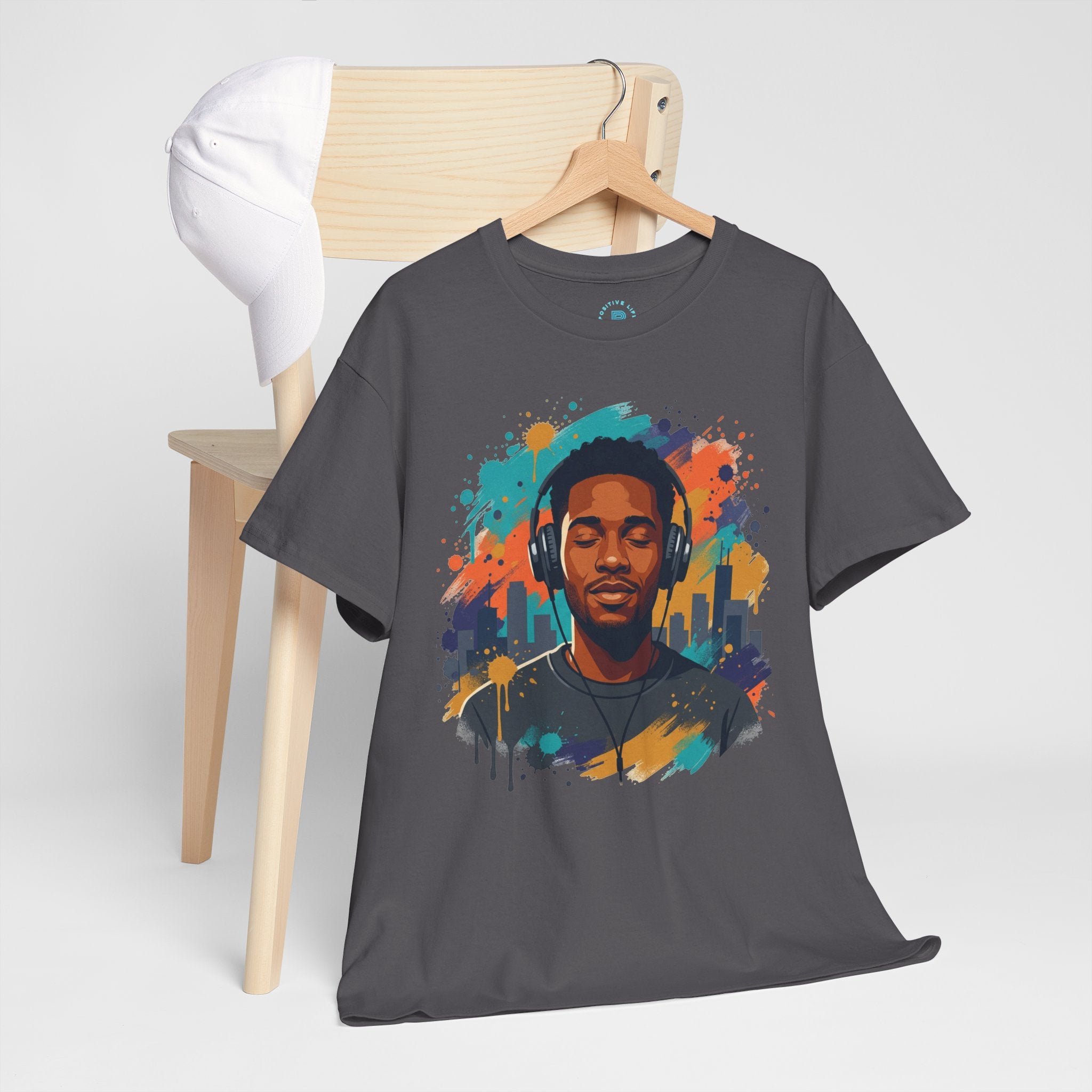 Music Lover Graphic Tee — Colorful Headphones Portrait T-Shirt