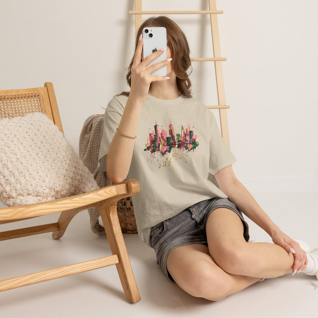 City Skyline Watercolor T-Shirt — Musical Notes Urban Graphic Tee