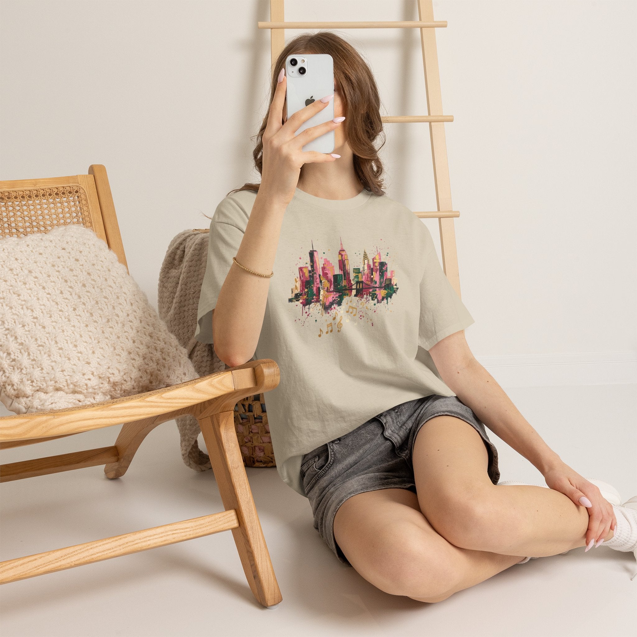 City Skyline Watercolor T-Shirt — Musical Notes Urban Graphic Tee