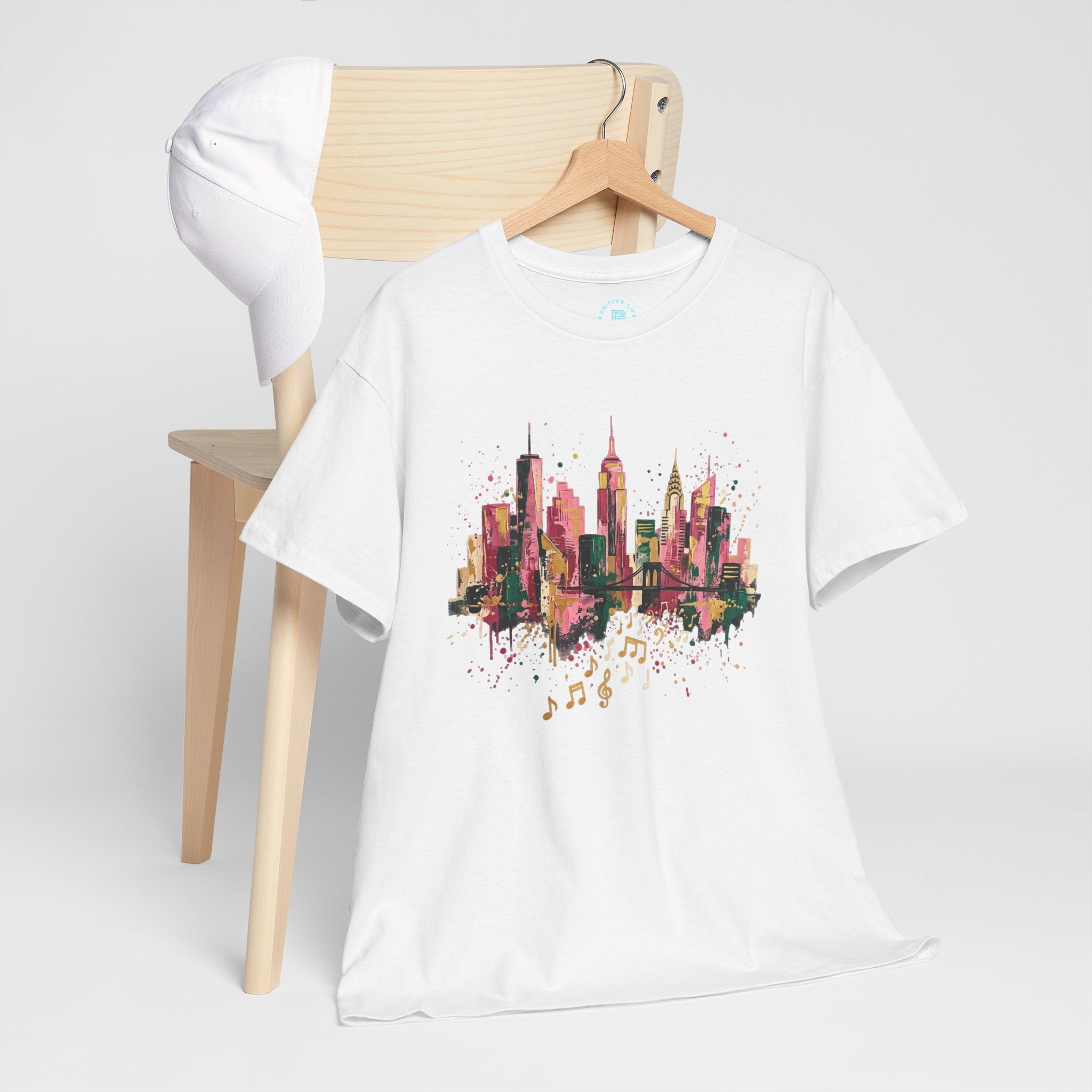 City Skyline Watercolor T-Shirt — Musical Notes Urban Graphic Tee