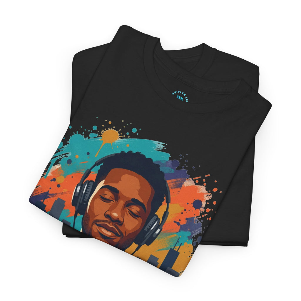 Music Lover Graphic Tee — Colorful Headphones Portrait T-Shirt