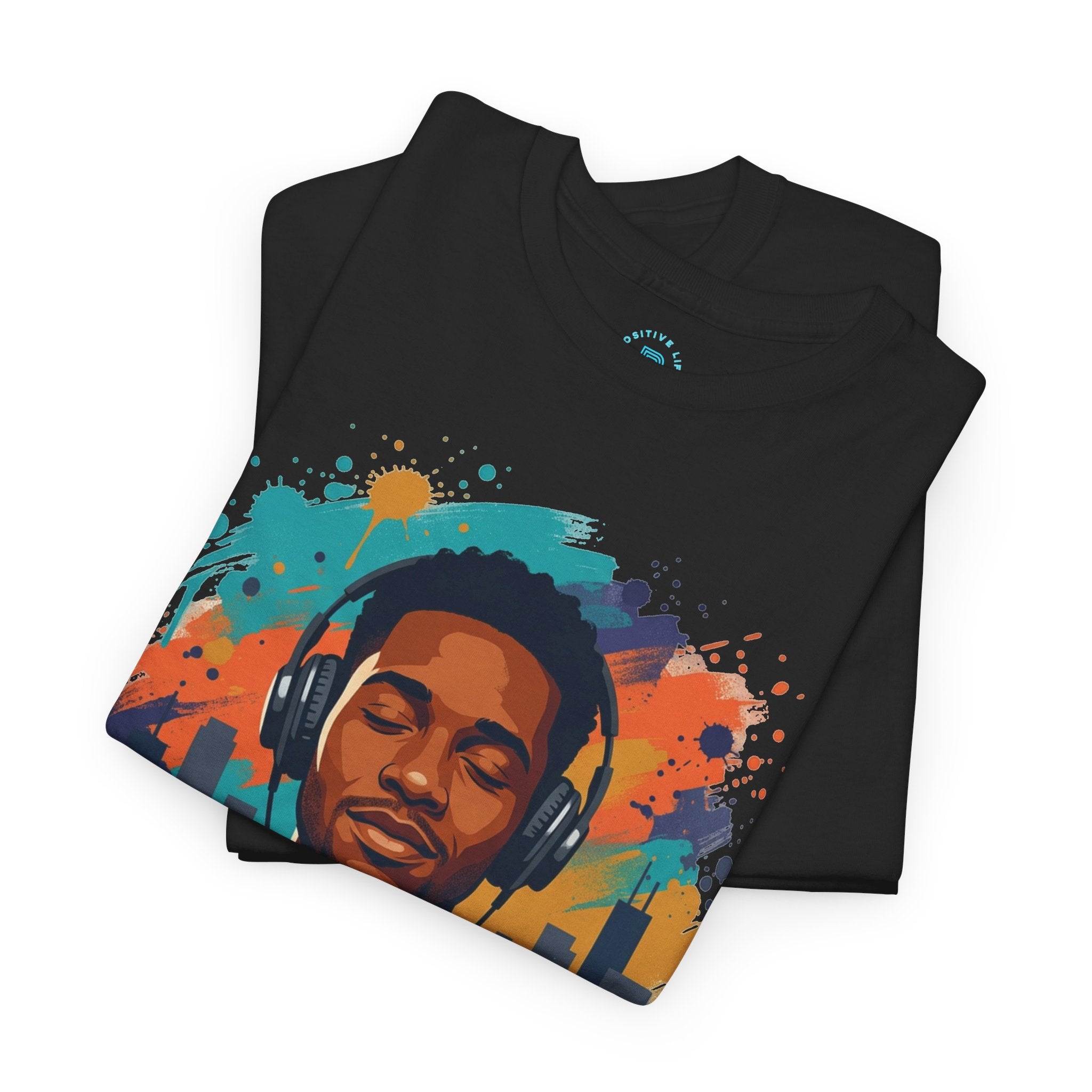 Music Lover Graphic Tee — Colorful Headphones Portrait T-Shirt