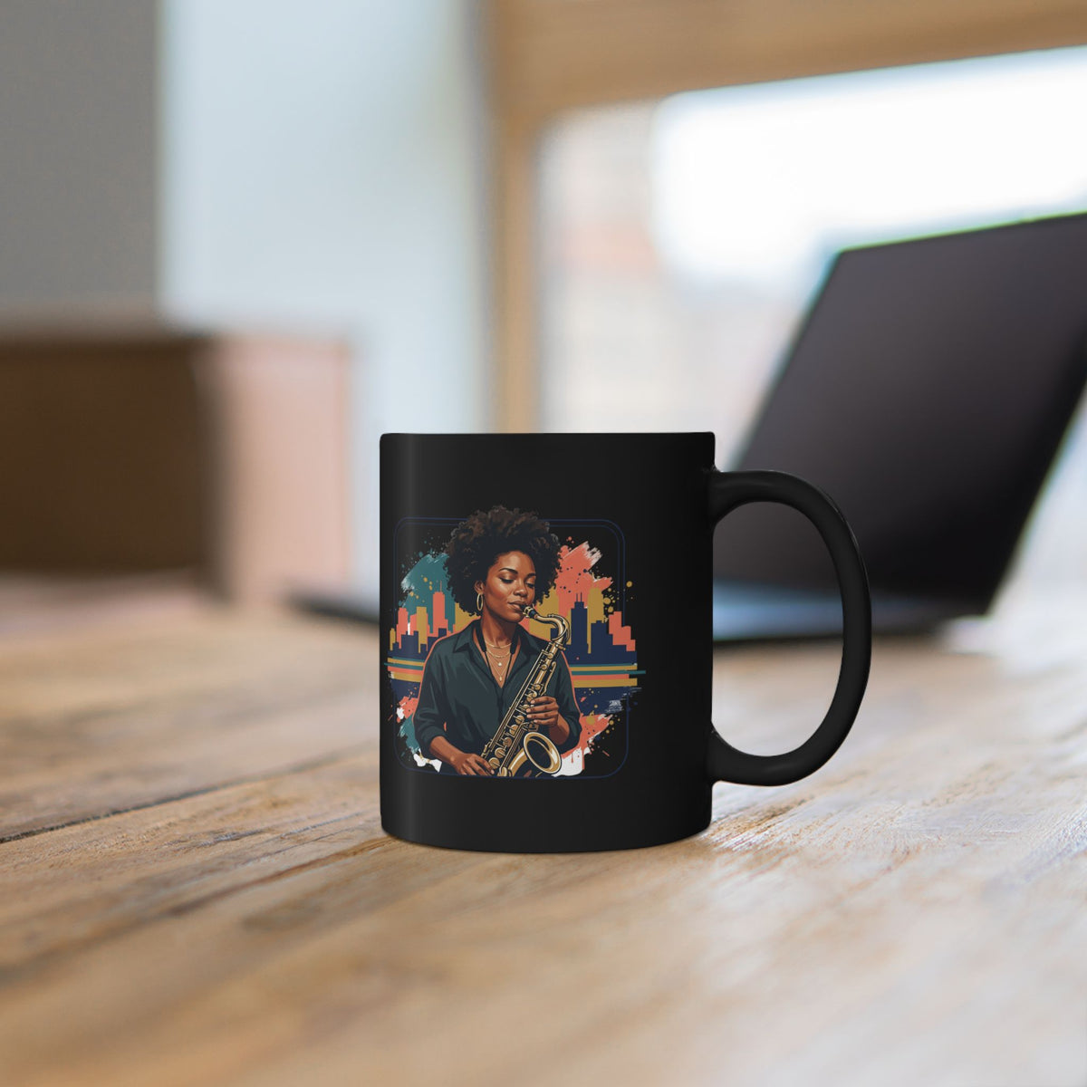 Excellence Saxophone Black Coffee Mug — Jazz Musician Art 11oz/15oz