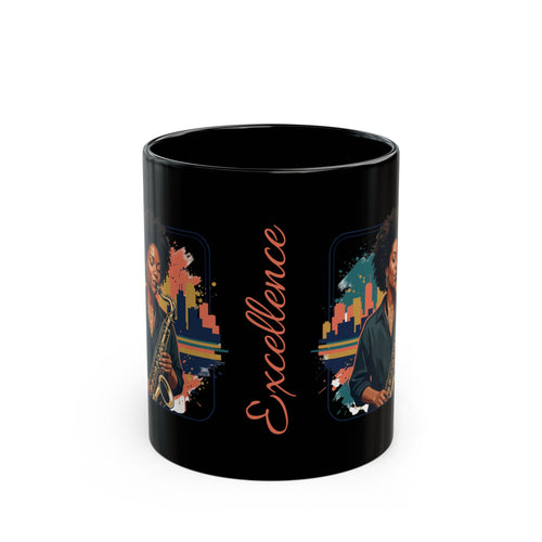 Excellence Saxophone Black Coffee Mug — Jazz Musician Art 11oz/15oz