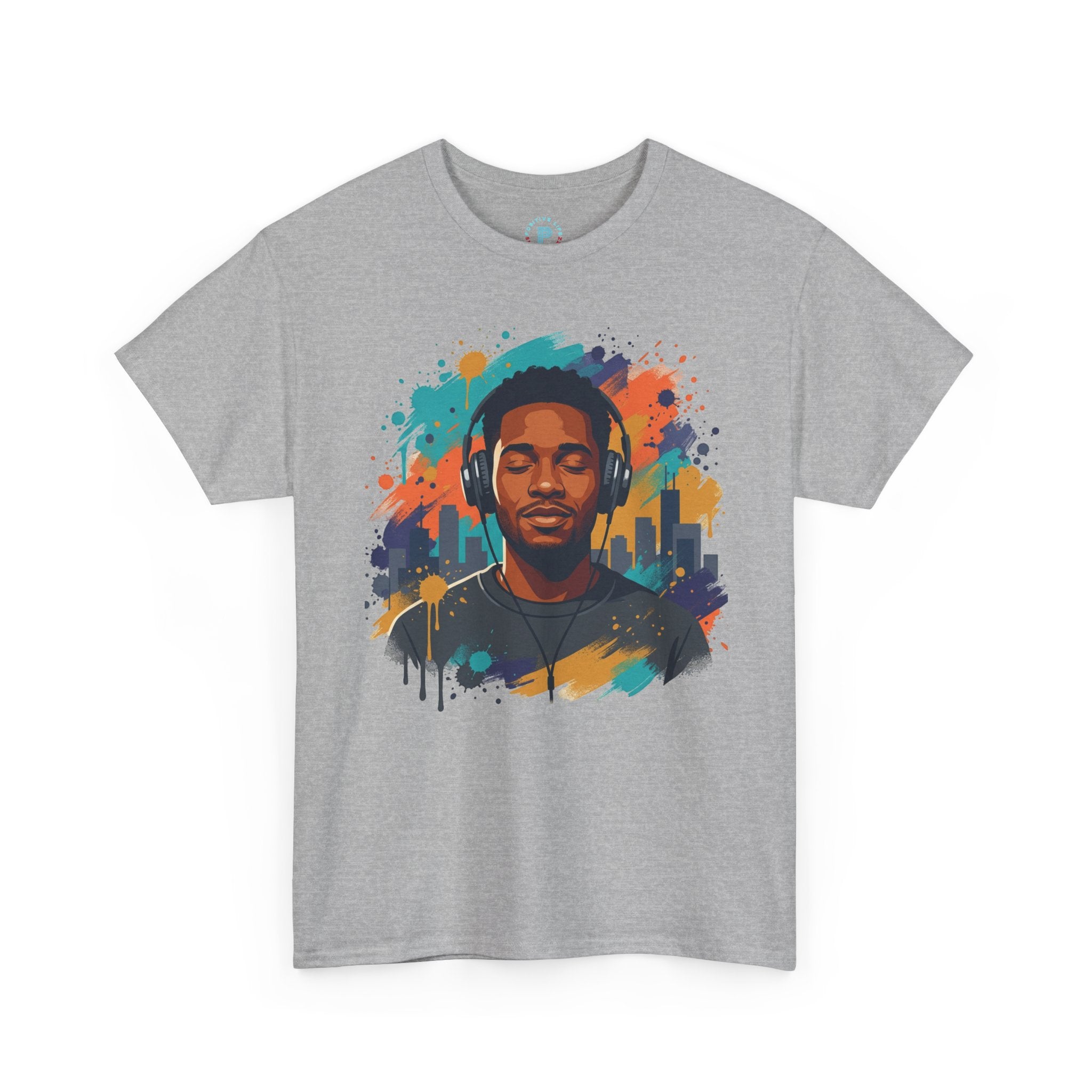 Music Lover Graphic Tee — Colorful Headphones Portrait T-Shirt