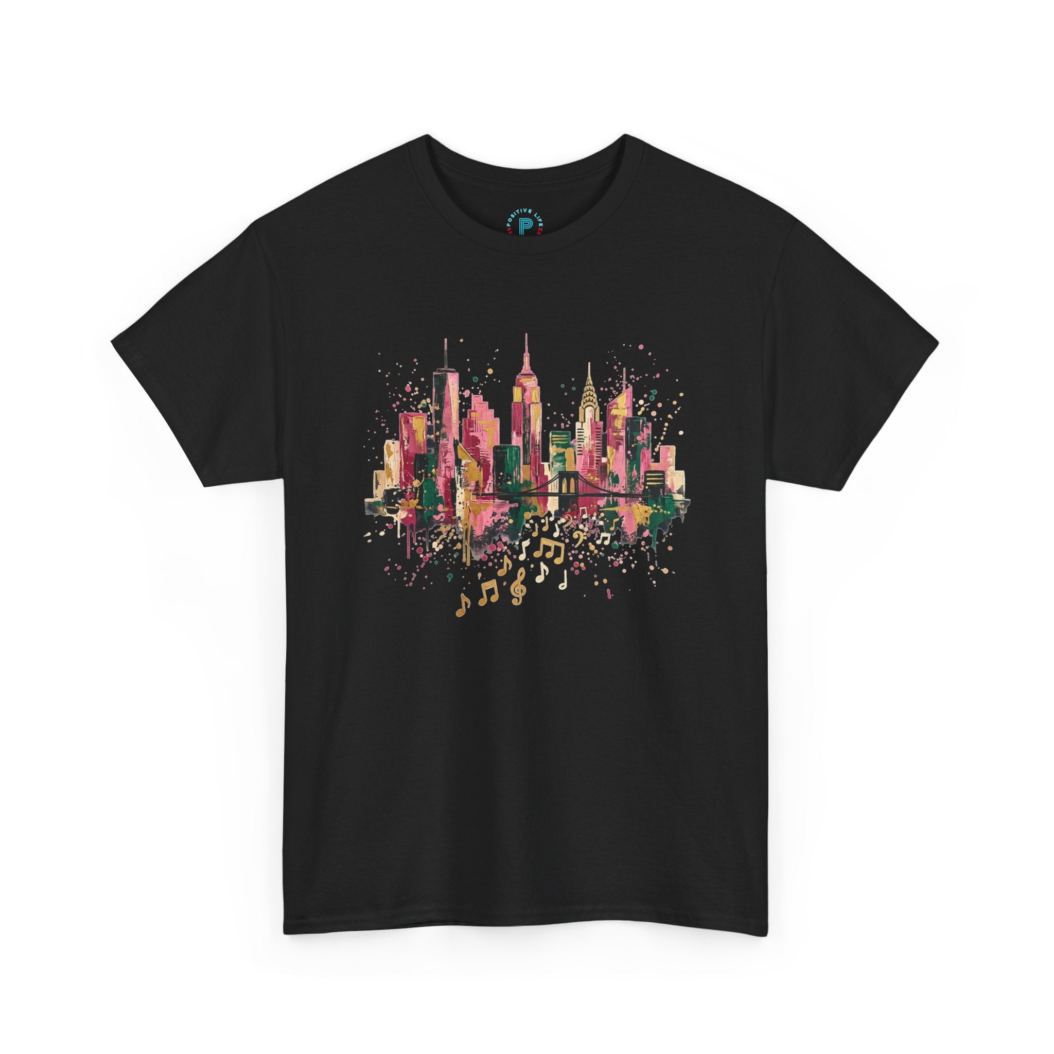 City Skyline Watercolor T-Shirt — Musical Notes Urban Graphic Tee