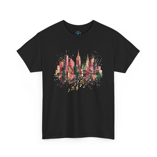 City Skyline Watercolor T-Shirt — Musical Notes Urban Graphic Tee