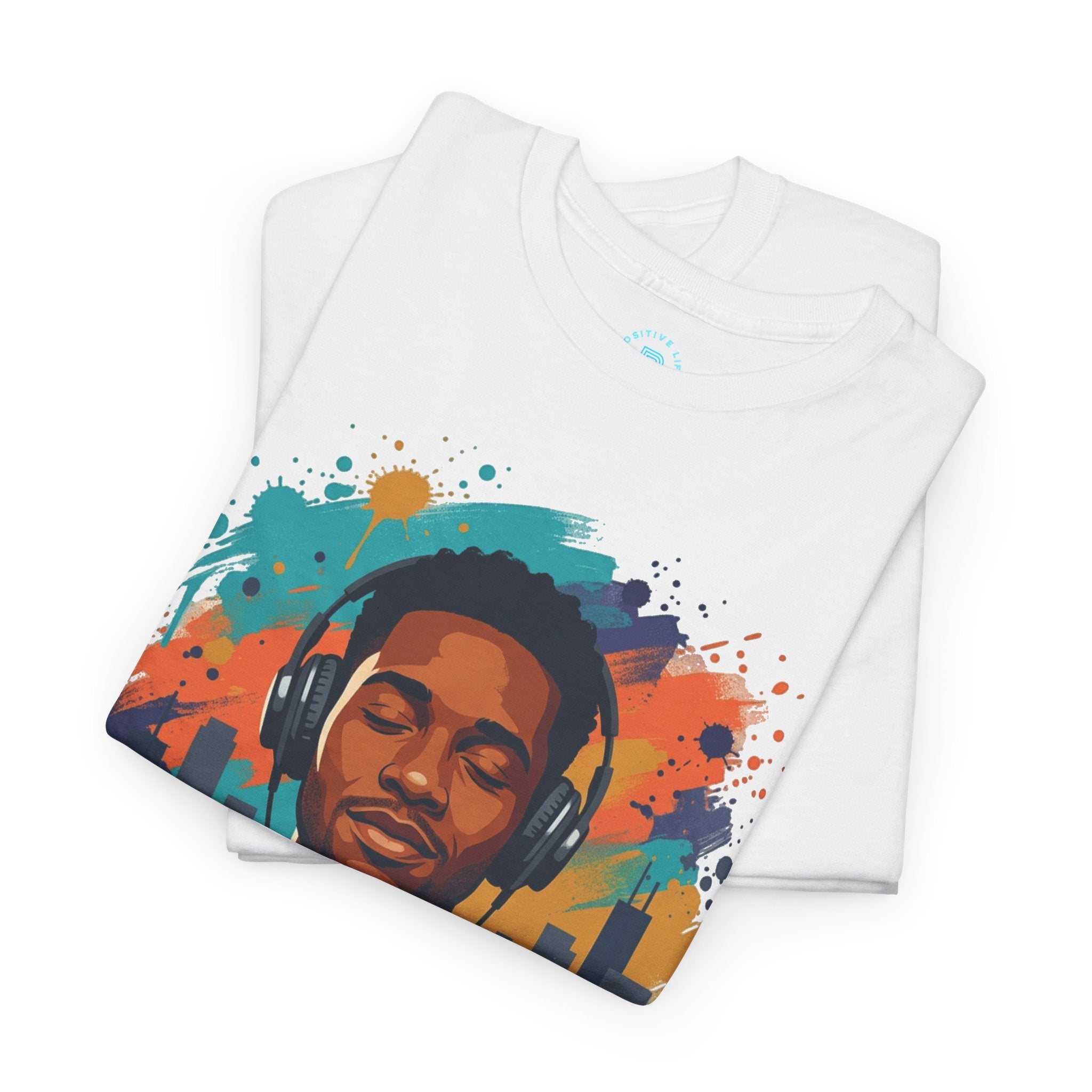 Music Lover Graphic Tee — Colorful Headphones Portrait T-Shirt