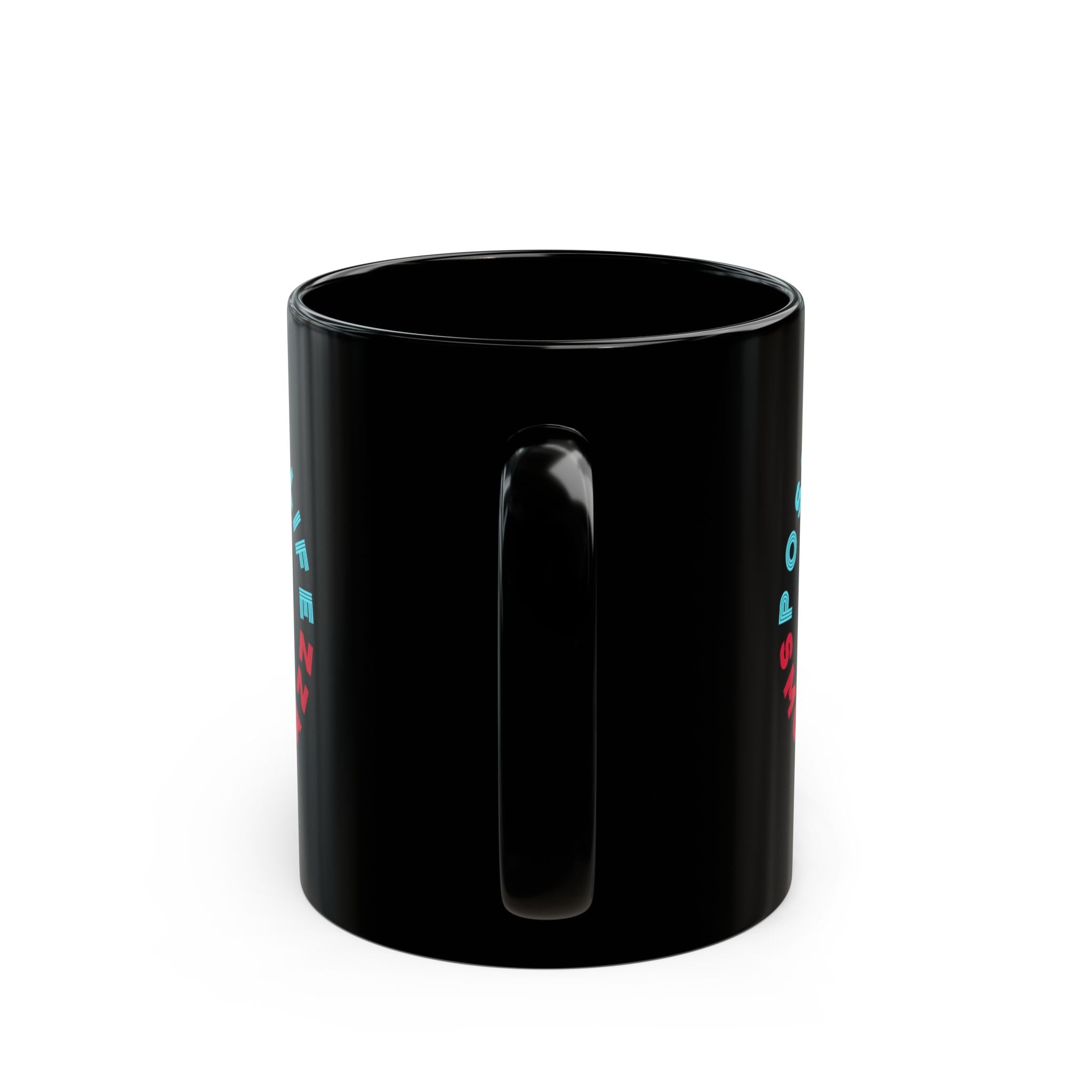 Positive Life Smooth Jazz Black Mug — Retro Neon Logo Coffee Cup (11oz/15oz)