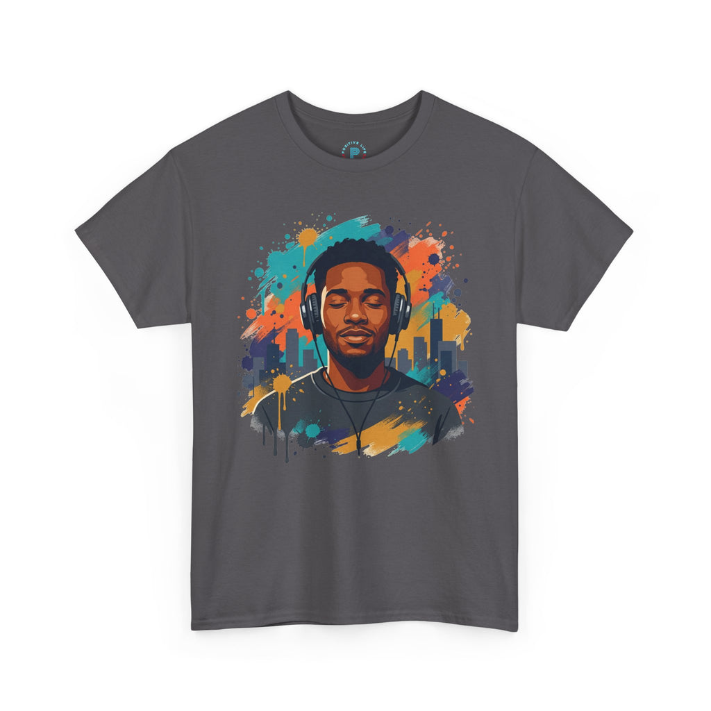 Music Lover Graphic Tee — Colorful Headphones Portrait T-Shirt