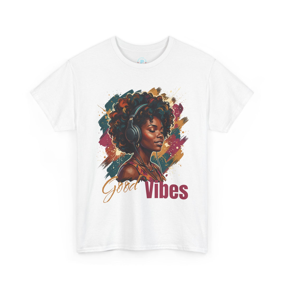 Good Vibes Tee — Afrocentric Woman Headphones Graphic T‑Shirt
