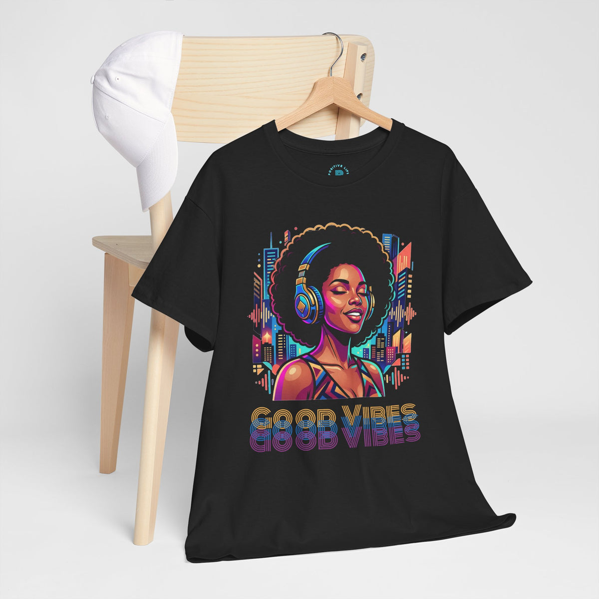Good Vibe Tee — Retro Afro Music Headphones Graphic T-Shirt
